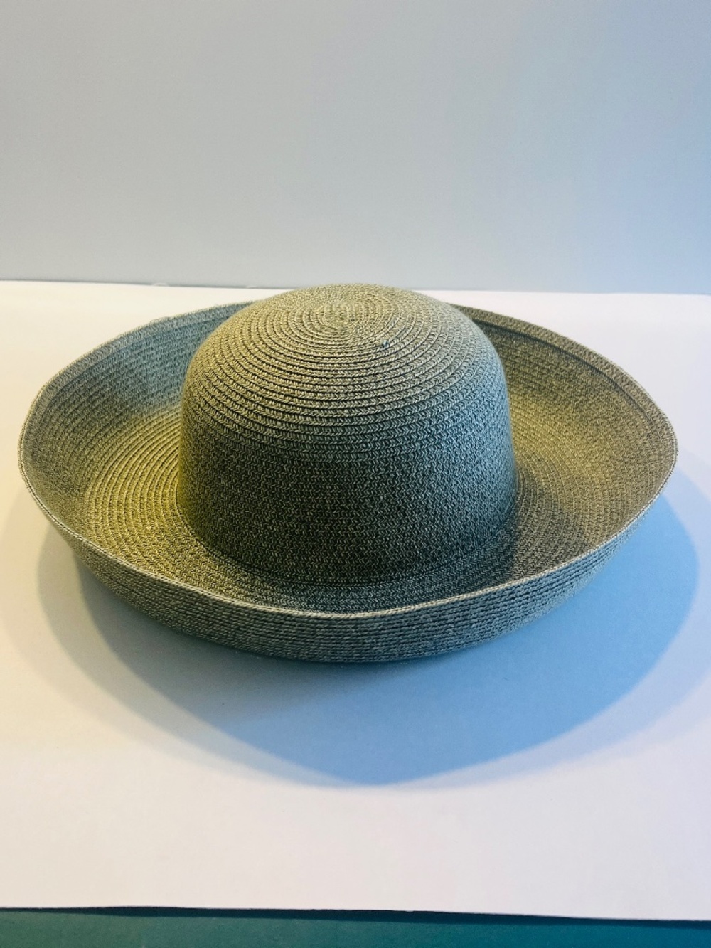 Betmar Sage Green Wide Brim Summer Hat Packable Raffia 2-in-1 Style M